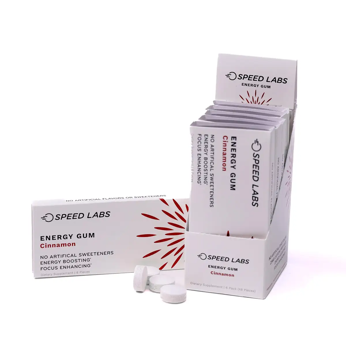 Cinnamon Natural Caffeine Energy Gum 25mg Caffeine Taurine B Vitamins Per Piece 48 Pieces (6 Packs of 8) Sugar Free Zero Calories Naturally Sweetened Gluten Free